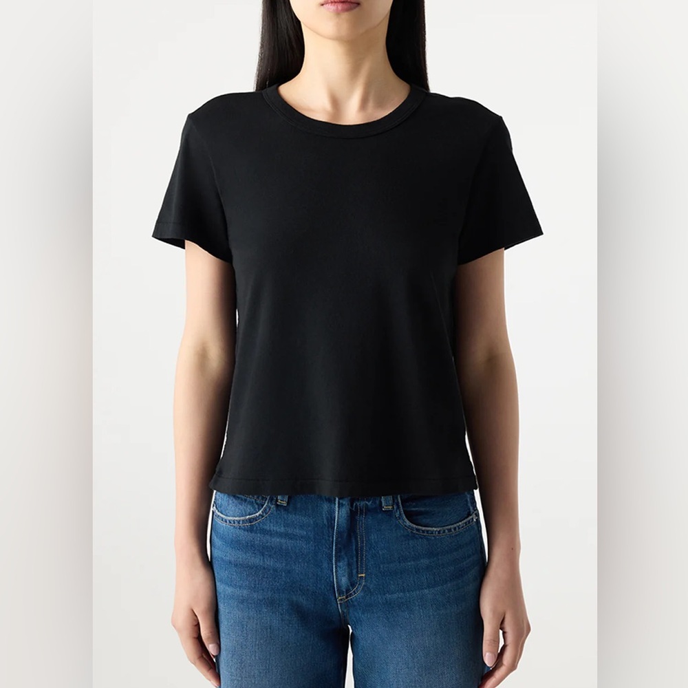 AMO Classic Black Women's T-Shirt distressed neck line